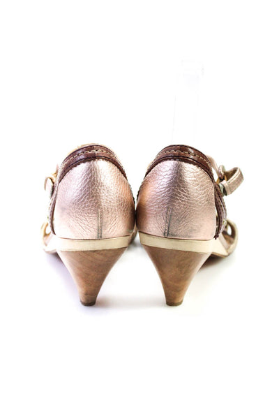 Frye Womens Leather Agnes Woven Sandal Heels Brown Beige Size 9 Medium