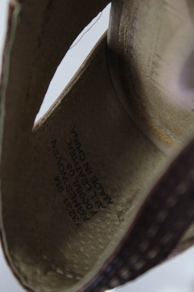 Frye Womens Leather Agnes Woven Sandal Heels Brown Beige Size 9 Medium