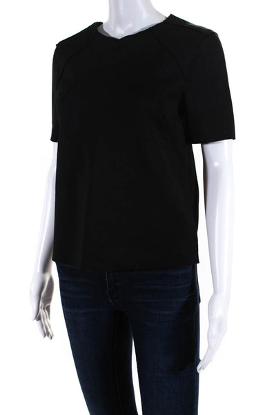 J Brand Womens Short Sleeve Neoprene Crew Neck Top Tee Shirt Black Size Small