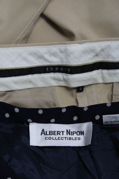 Albert Nipon Theory Womens Pleated Skirt Trousers Navy Blue Khaki Size 4 2 Lot 2