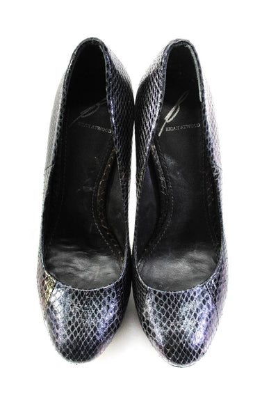 B Brian Atwood Womens Leather Snakeskin Print Stilettos Black Size 5.5US 35.5EU