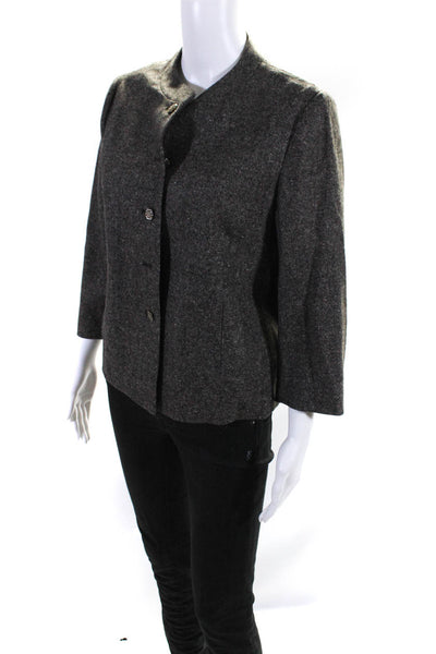J. Mclaughlin Womens Button Up Woven 3/4 Sleeve Jacket Gray Wool Size 4