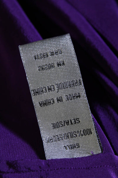 Tibi Womens Purple Silk Ruffle Crew Neck Short Sleeve Blouse Top Size 4
