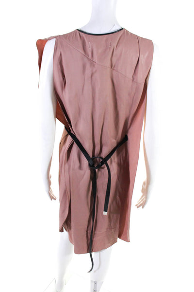 Marni Womens V Neck Sleeveless Solid Leather Trim Midi Dress Pink Size Small