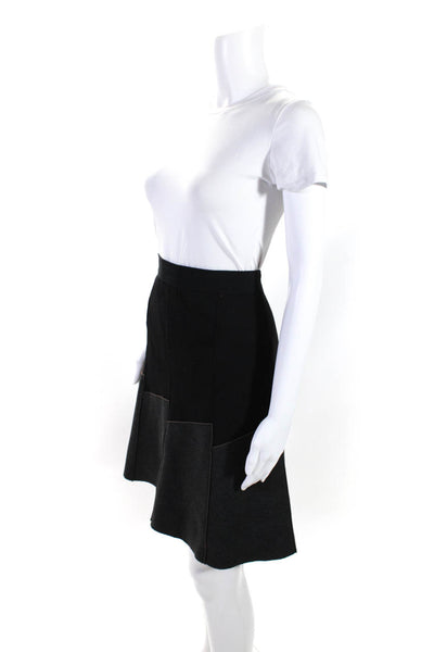 Elie Tahari Womens Geometric Print Flared Hem A-Line Skirt Black Gray Size 10
