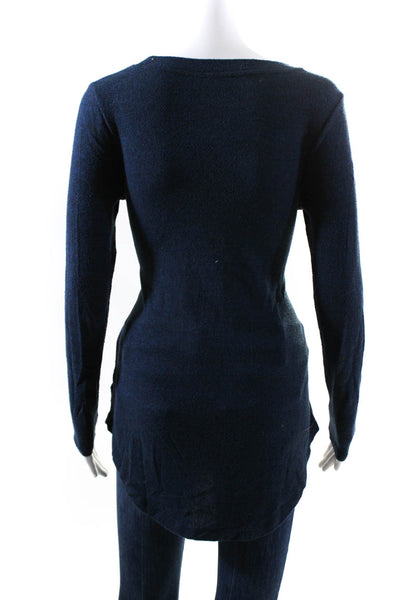 Designer Women's Crewneck Long Sleeves Tie Front Blue Blouse Size XS