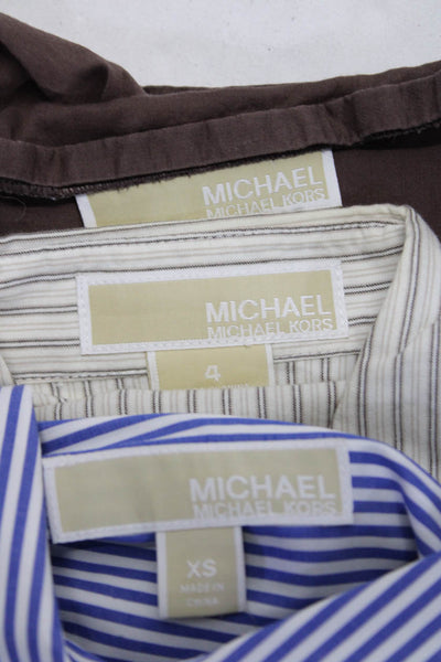 Michael Kors Womens Collar Cold Shoulder Button Down Blouse Striped Brown XS Lot