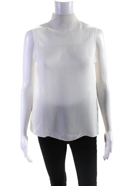 Theory Womens Turtleneck Sleeveless Solid Blouse Top White Size Petite