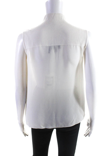 Theory Womens Turtleneck Sleeveless Solid Blouse Top White Size Petite