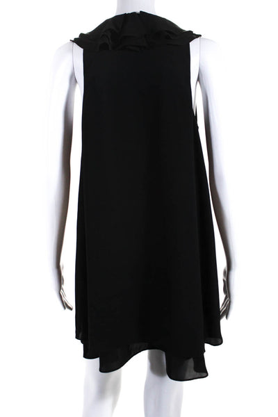 Amanda Uprichard Women's V-Neck Sleeveless Ruffle Lined Black Mini Dress Size S