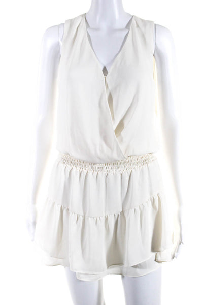 Krisa Women's V-Neck Sleeveless Smocked Waist Tiered Hem Mini Dress Ivory Size X