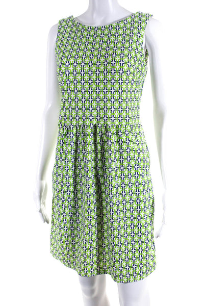 Jude Connally Womens Interlocking Print Sleeveless Sheath Dress Green Blue Small