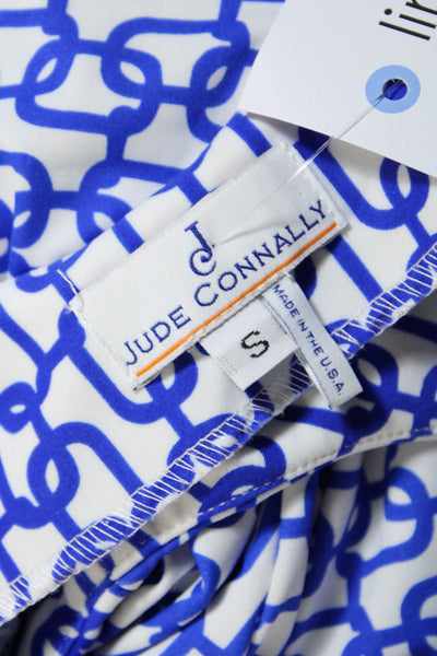 Jude Connally Womens Interlocking Print Sleeveless Sheath Dress White Blue Small