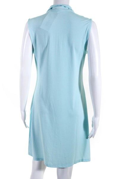 Ikbul Womens Gingham Mock Neck Sleeveless Sheath Dress Light Blue Size Small