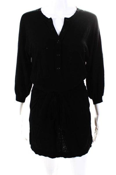 BCBG Max Azria Women's Wool Long Sleeve Button Front Mini T-Shirt Dress Black S