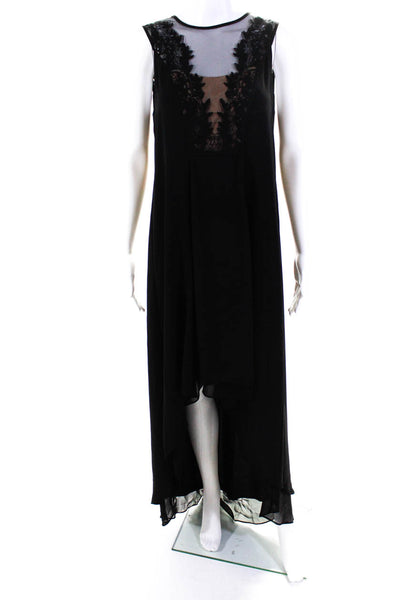 BCBG Max Azria Women's Sleeveless Lace High Low Ruffle Gown Black Size 2