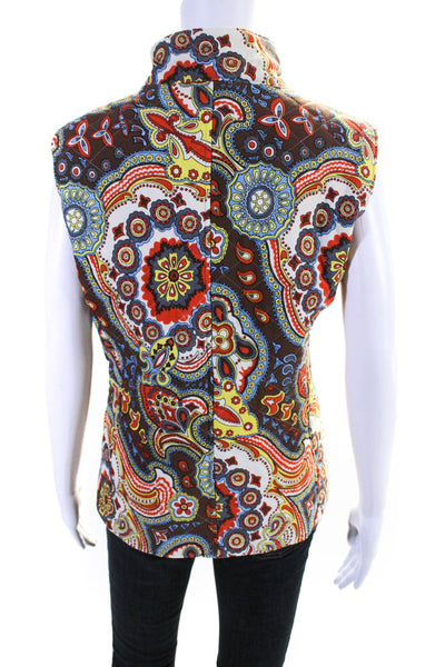 Jude Connally Womens Abstract Printed Reversible Full Zip Vest Multicolor Size S