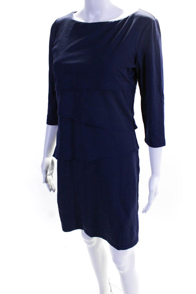 J. Mclaughlin Womens Solid Long Sleeve Tiered Sheath Dress Blue Size Small