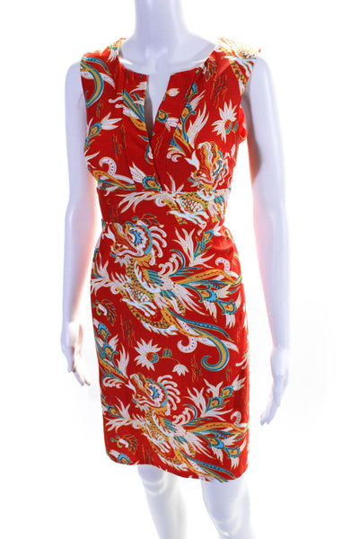 Jude Connally Womens Abstract Animal Graphic V Neck Collared Dress Red Size S