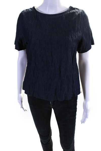 Sea New York Women's Cotton Blend Lace Short Sleeve Blouse Blue Size 4
