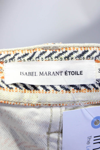 Etoile Isabel Marant Womens Herringbone Stripe Crop Skinny Jeans Ivory Size FR34