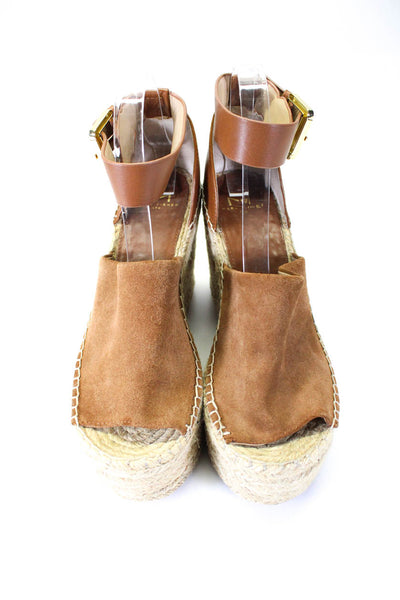 Marc Fisher LTD. Women's Suede Ankle Strap Platform Wedge Sandals Brown Size 8.5