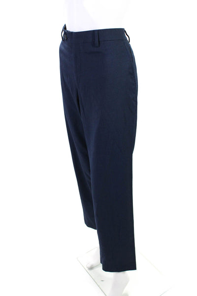 Michael Kors Women's Linen Pleated Straight Leg Dress Pants Blue Size M