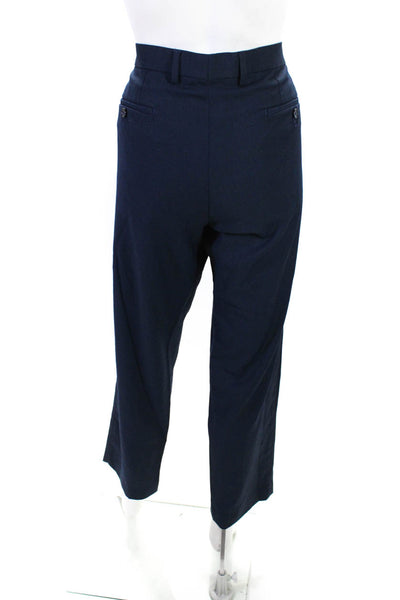 Michael Kors Women's Linen Pleated Straight Leg Dress Pants Blue Size M