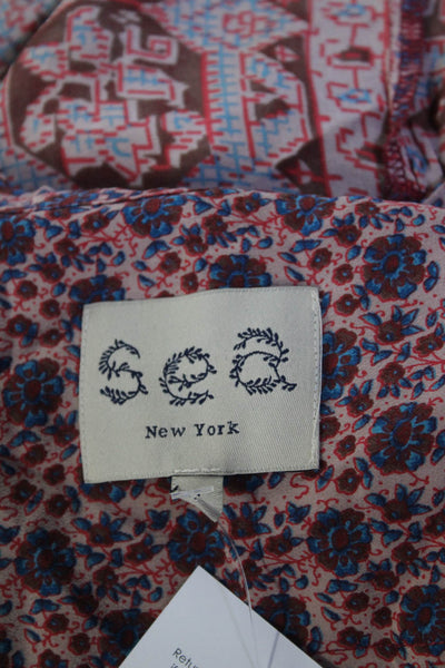 Sea Womens Silk Floral Print Neck Tie Sleeveless Peplum Top Pink Blue Size 4