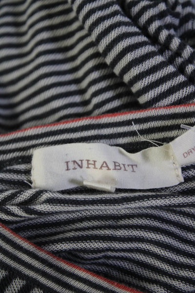 Inhabit Womens Cotton Striped Print Long Sleeve Shirt Ivory White Black Size S