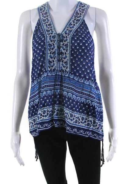 Calypso Saint Barth Womens Cotton Abstract Print V-Neck Cami Blouse Blue Size XS