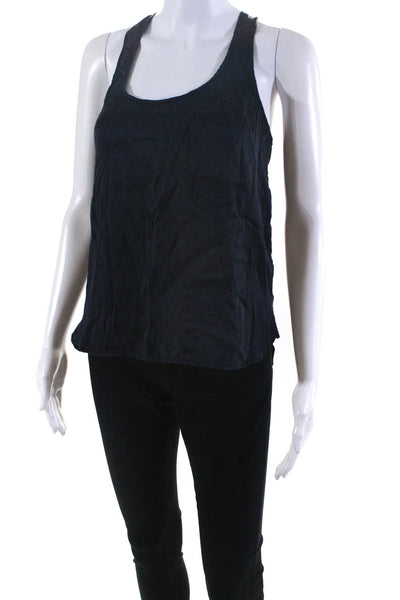 Go Silk Womens Silk Scoop Neck Criss-Cross Back Camisole Blouse Navy Blue Size S