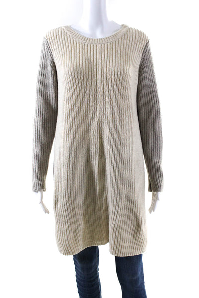 BCBG Max Azria Womens Colorblock Knit Textured Long Sleeve Sweater Beige Size S