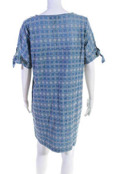 Madewell Womens Blue Cotton Stitch Printed Short Sleeve A-Line Dress Size M