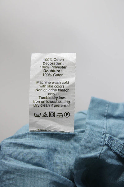 Madewell Womens Blue Cotton Stitch Printed Short Sleeve A-Line Dress Size M