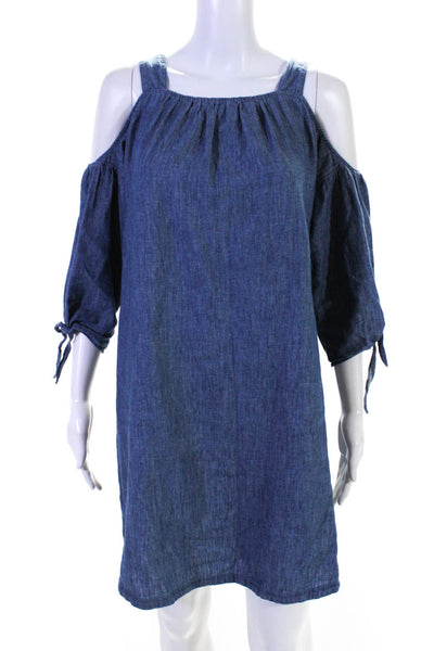 Madewell Womens Blue Cold Shoulder 3/4 Sleeve Square Neck A-Line Dress Size S