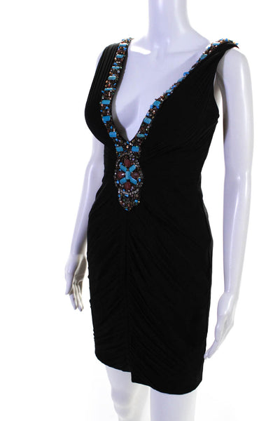 Jovani Womens Silk Jeweled Sleeveless Body Con Dress Black Size 4