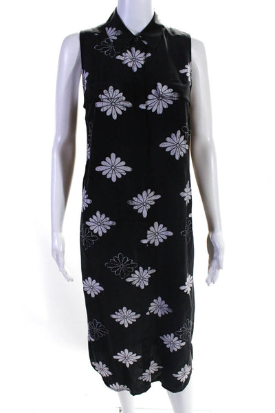 Equipment Womens Silk Sleeveless Floral Button down Dress Black White Size S