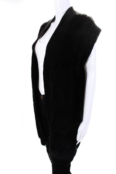 Derek Lam 10 Crosby Women's Wool Mid Length Sleeveless Cardigan Black Size M