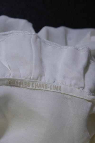 Charles Chang-Lima Women's Sleeveless Button Down Ruffle Blouse White Size 4