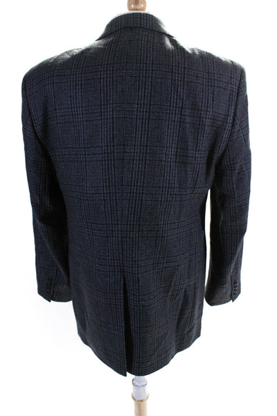 346 Brooks Brothers Men's Plaid Collared Two Button Long Sleeve Blazer Blue L