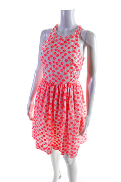 J Crew Womens Cotton Floral Back Zip Pleated Fit & Flare Midi Dress Pink Size 2