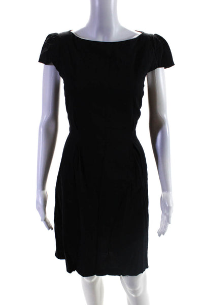 Theory Womens Linen Belted Short Sleeve Pleated Zipped Midi Dress Black Size 4