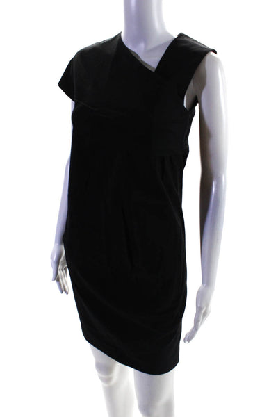 Carven Womens One Shoulder Surplice Stretch Twill Sheath Dress Black Size FR 36