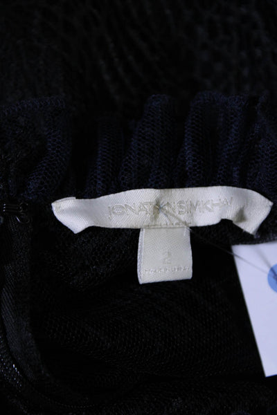 Jonathan Simkhai Womens Lace Ruffle Hem Short Sleeve Sheath Dress Navy Size 2