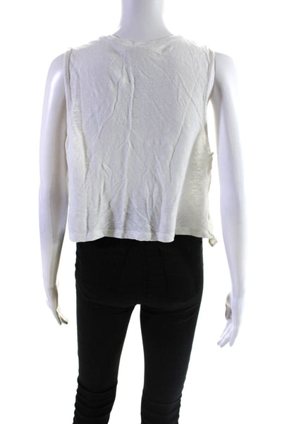 ALC Womens Crew Neck Knit Crop Tank Top Blouse White Linen Size Extra Small
