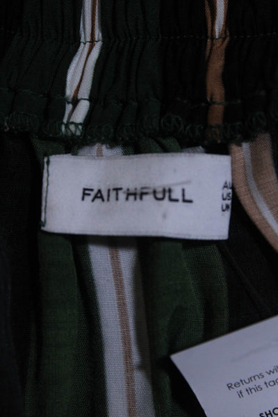 Faithfull Womens Green Striped Off Shoulder Pull On Long Sleeve Romper Size 4