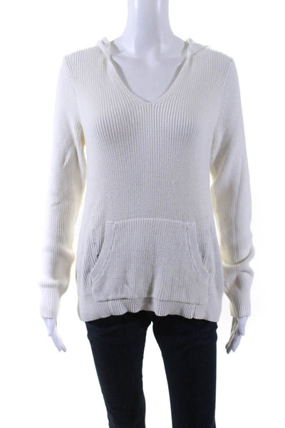 Equipment Femme Womens White Cable Knit Hooded Long Sleeve Sweater Top Size S