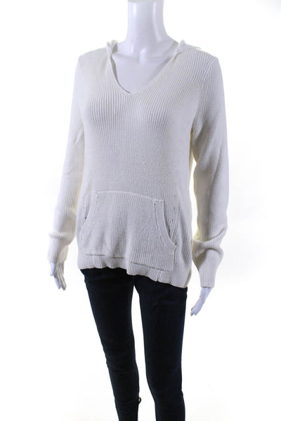 Equipment Femme Womens White Cable Knit Hooded Long Sleeve Sweater Top Size S