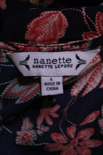 Nanette Nanette Lepore Womens Scoop Neck Ruffle Floral Blouse Top Blue Size L